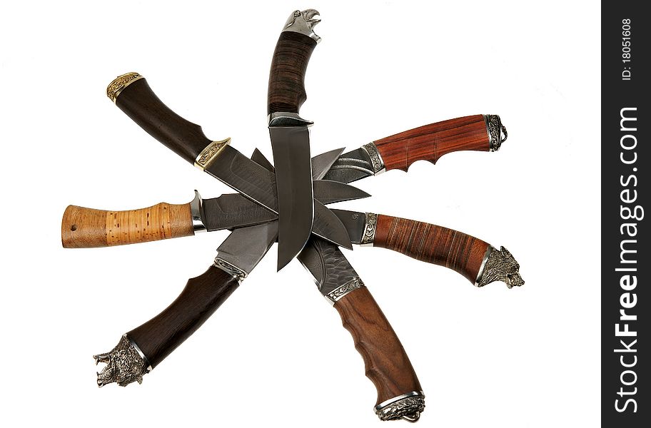 The hunting knifes on a white background