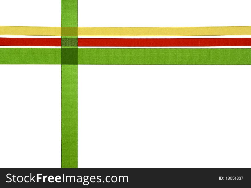 Colourful ribbon on gift on white background. Colourful ribbon on gift on white background