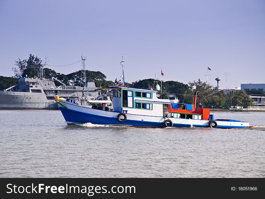 Transport boat in Chao Phraya River Thailand.