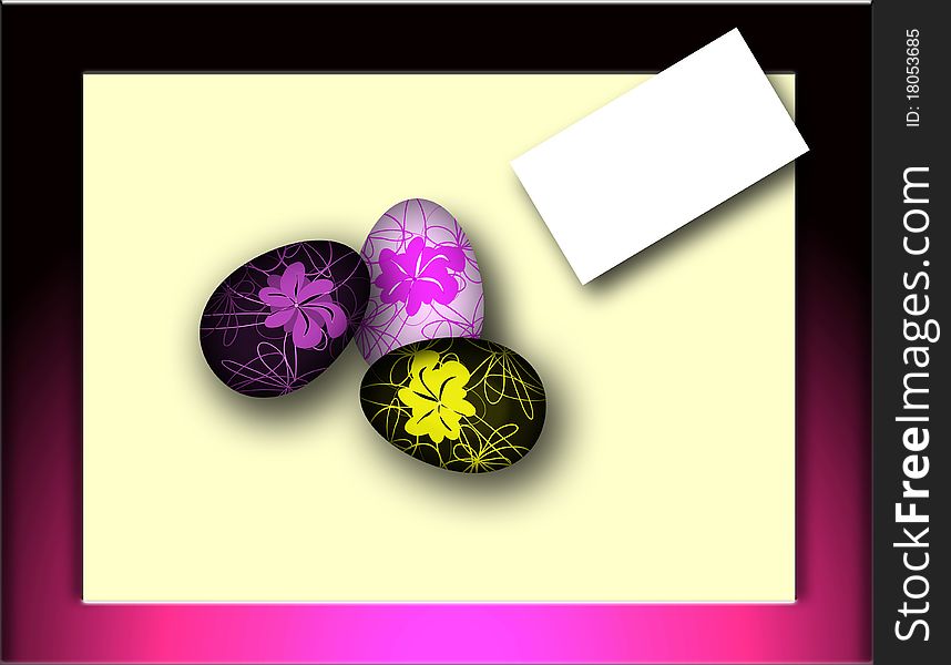 Easter many-colored of egg on the postcard with the wishes 3d