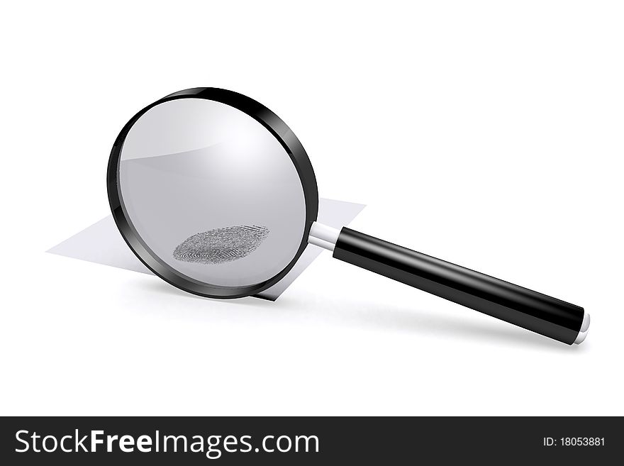 3D rendered magnifying glass over fingerprint