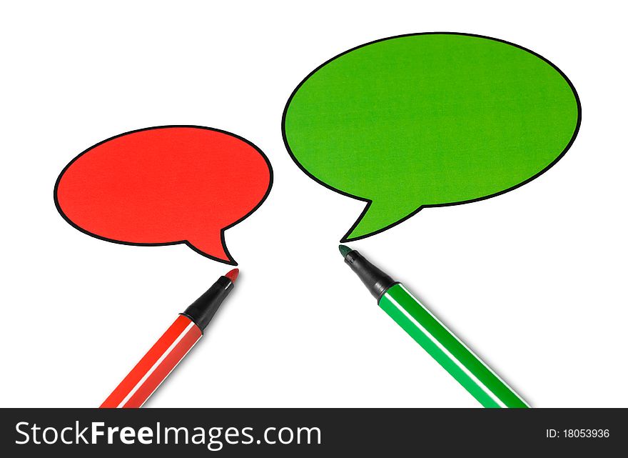 Red and green blank talking speech balloons