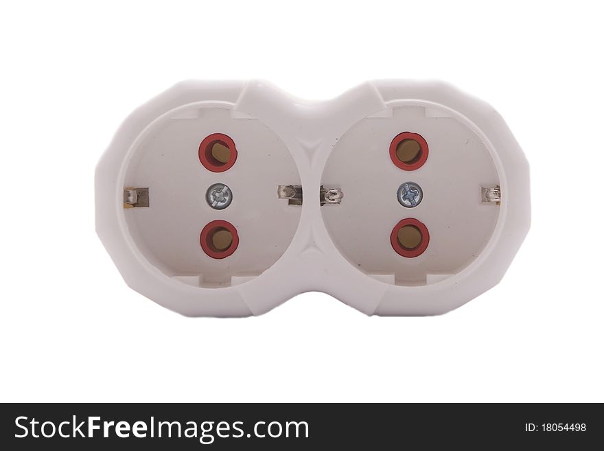 Double electric for the socket on a white background. Double electric for the socket on a white background