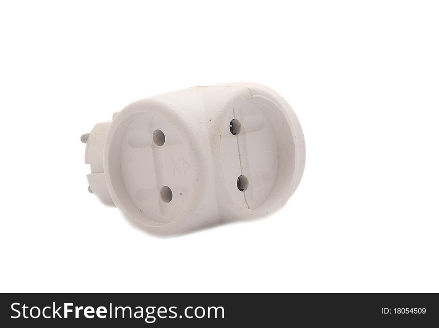 Double electric for the socket on a white background. Double electric for the socket on a white background