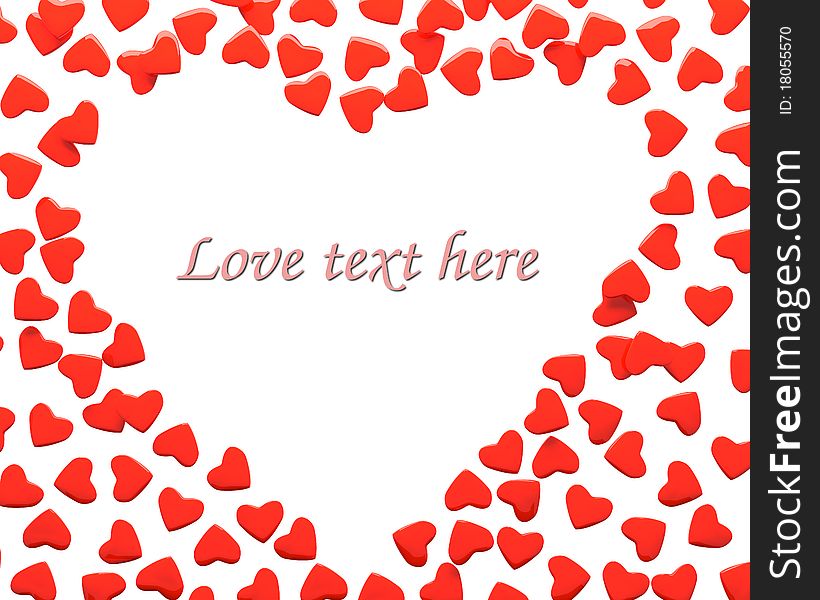 3D rendering of valentine hearts over white background with sample text. 3D rendering of valentine hearts over white background with sample text.