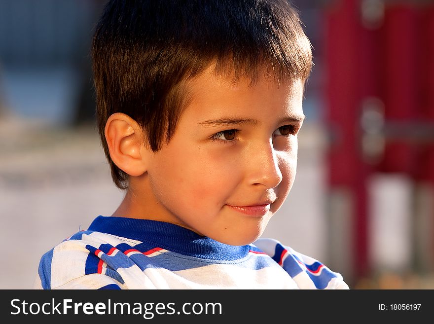 Portrait of smiling little boy - golden light