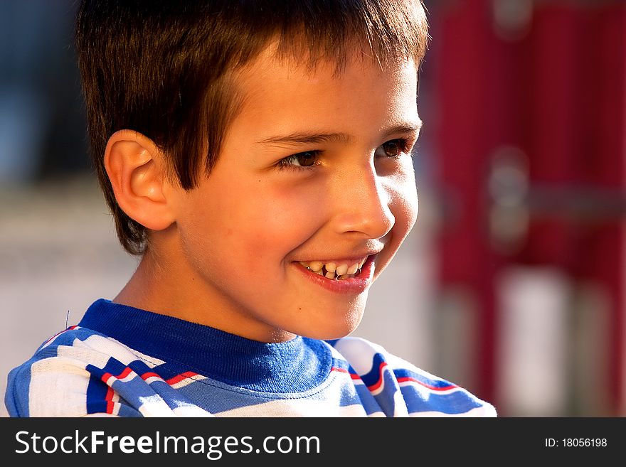 Portrait of smiling little boy - golden light
