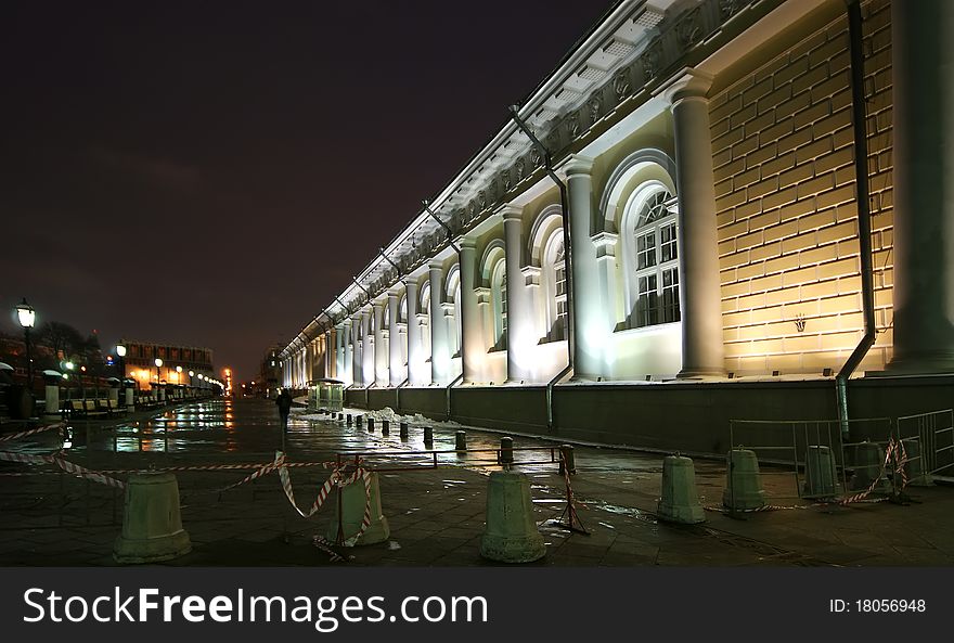 Alexander Garden winter's night, Moscow, Russia.