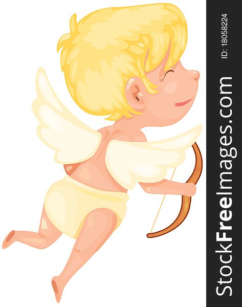 Illustration of isolated cartoon cupid with arrow on white