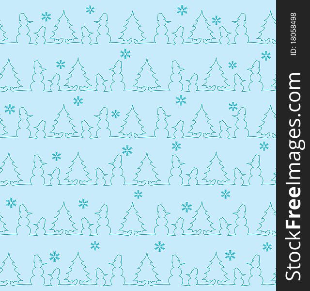 Pattern with snowmen, fur-trees and snowflakes. Pattern with snowmen, fur-trees and snowflakes