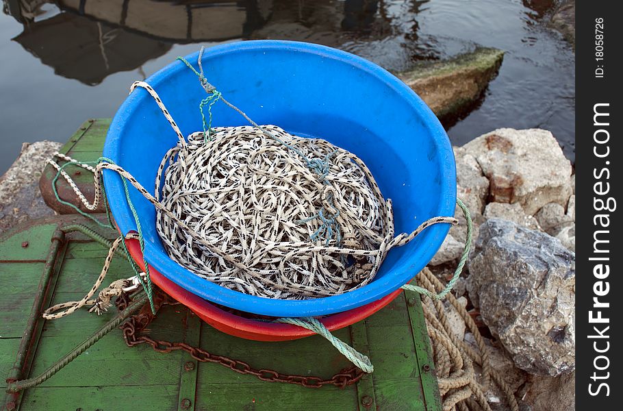 A photo of old colorful fishing gear. A photo of old colorful fishing gear