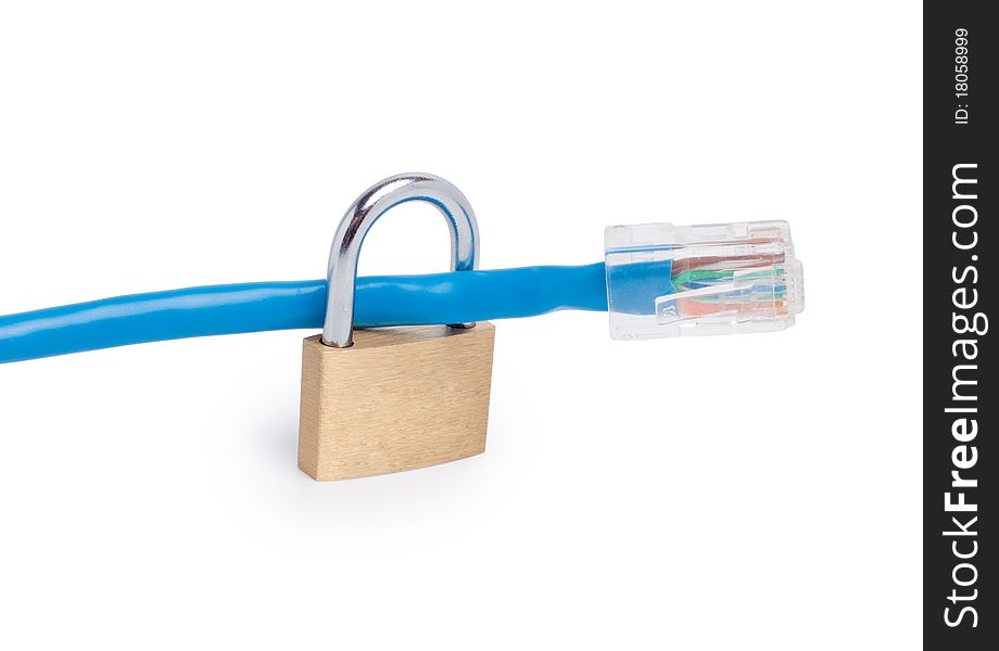 Ethernet cable with a padlock symbolizing internet security.