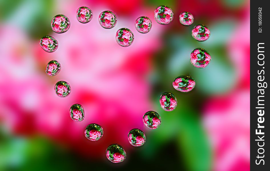 Water drops with reflection as heart