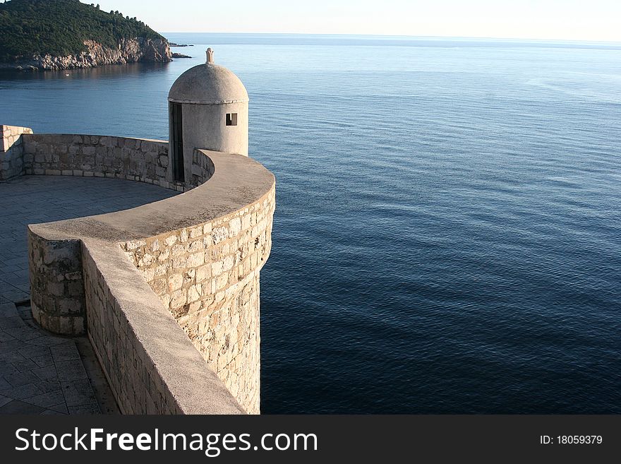 View overlooking the adriatic from the walled walkway surrounding Dubrovnik, Croatia. View overlooking the adriatic from the walled walkway surrounding Dubrovnik, Croatia