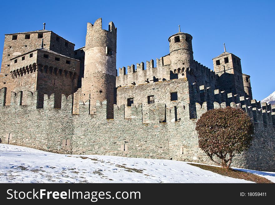 Fenis Castle is one of the most famous castles in Aosta Valley - Italy for its spectacular architecture and its many towers. Fenis Castle is one of the most famous castles in Aosta Valley - Italy for its spectacular architecture and its many towers