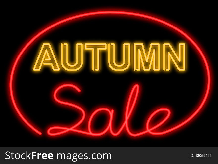 Autumn sale neon on the black background