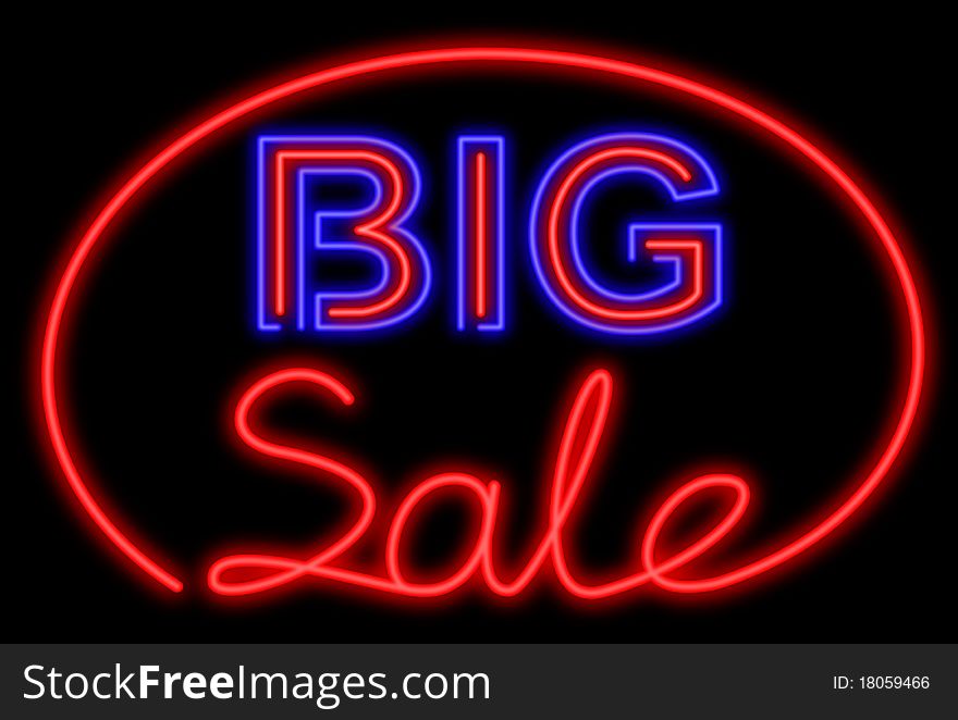 Big sale neon on the black background