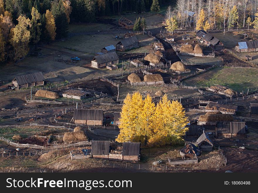 Wooden house of rural china minority  village