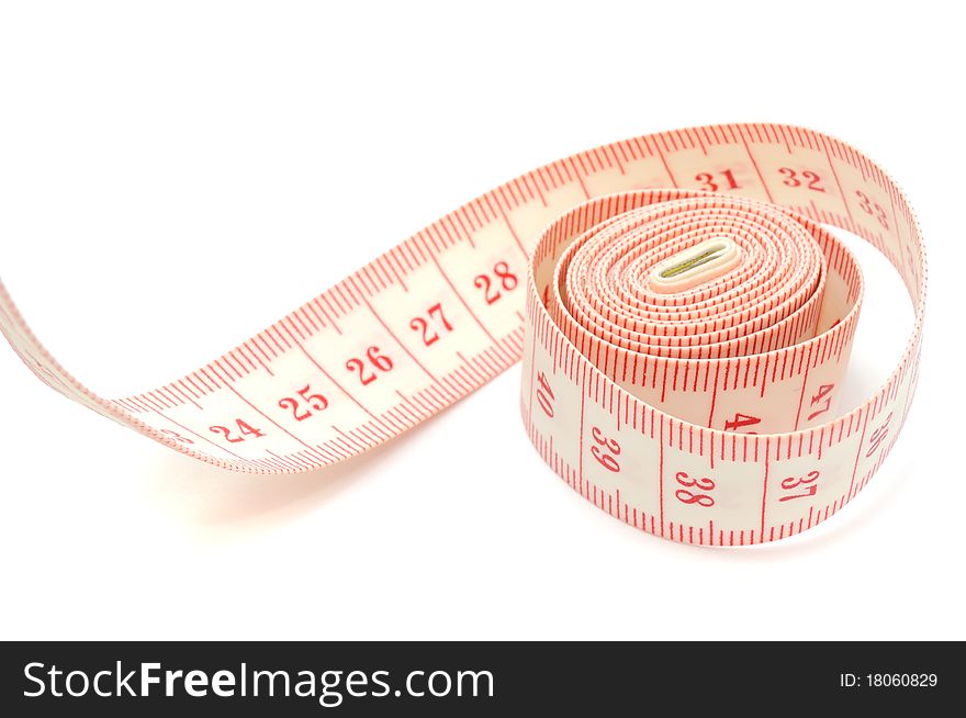 Tailor's measuring tape on a white background