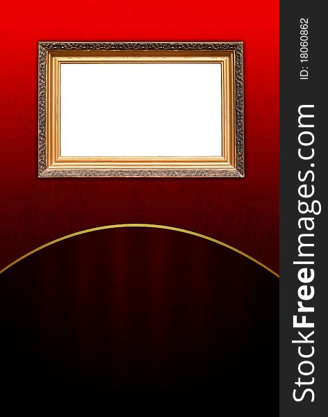 A blank vintage frame on a dark red background. A blank vintage frame on a dark red background