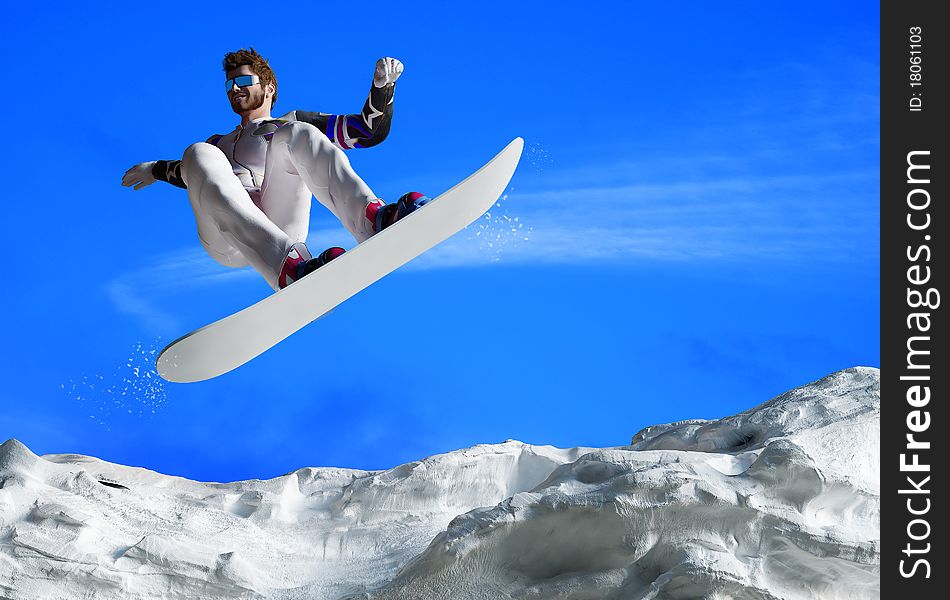 Snowboarder doing a toe side carve with deep blue sky in background. Snowboarder doing a toe side carve with deep blue sky in background
