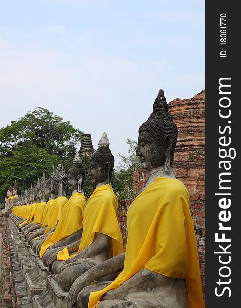 Buddha Statue in a row of Wat Yaichaimongkol, Ayutthaya, Thailand. Buddha Statue in a row of Wat Yaichaimongkol, Ayutthaya, Thailand