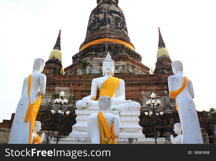 White buddha statue of Wat Yaichaimongkol, Ayutthaya, Thailand