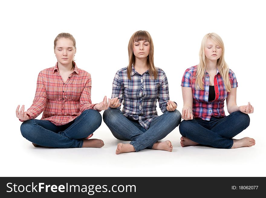 Three Girls Sitting In Lotus Posture