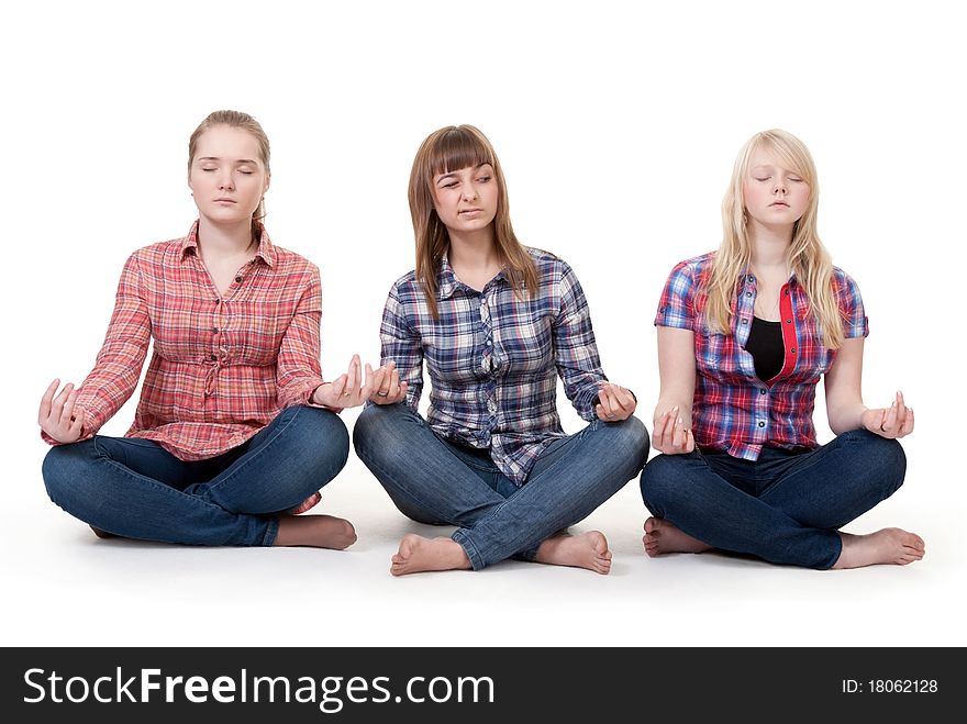 Three Girls Sitting In Lotus Posture