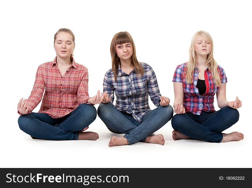 Three Girls Sitting In Lotus Posture