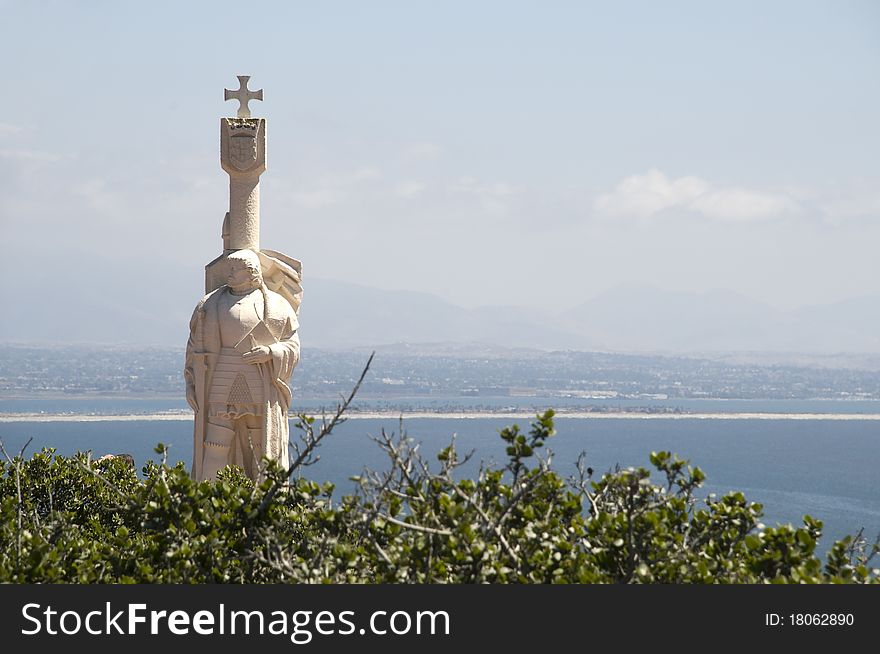 Cabrilho Monument in San Diego, California Against Sky and Water.