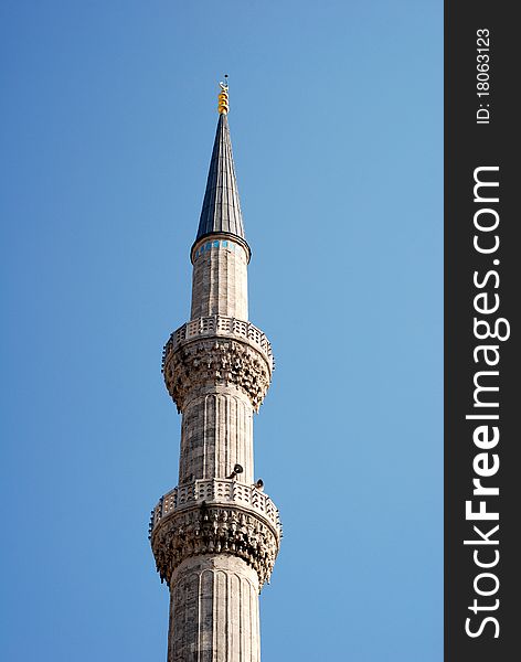 Minaret of the Blue Mosque in Istanbul, Turkey