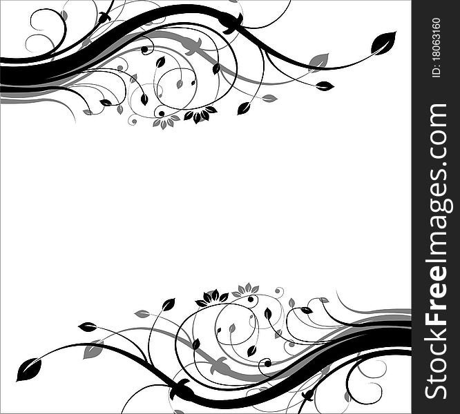 Floral black and white abstract ornate background. Floral black and white abstract ornate background