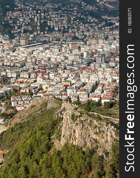 View of the city Alanya in Turkey against the backdrop of the mountains