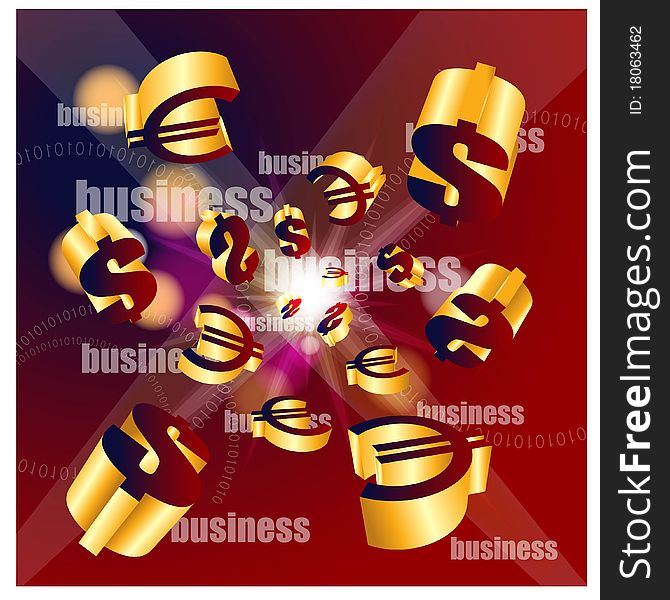Business concept design with 3d dollar and euro symbols