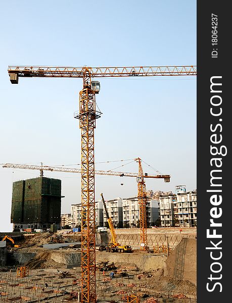 Tower crane with cambridge blue sky background.