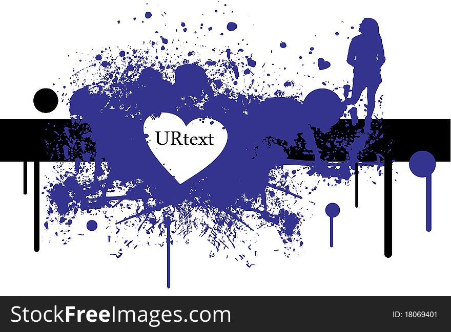 Illustration with blue stain with heart and silhouette