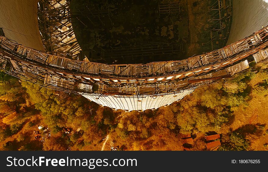 Chernobyl`s Cooling Towers, Aerial View, Beautiful Landscape