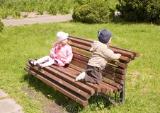 Little Boy And Girl In Park Royalty Free Stock Photo