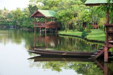 Thai Boat And Waterfront Pavilion Royalty Free Stock Photo Thai Boat And Waterfront Pavilion Royalty Free Stock Photo
