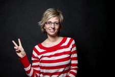 Woman Portrait Showing Victory Sign Stock Photos