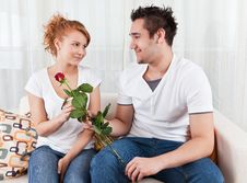Young Boy Giving Red Rose To A Beauty Girl Royalty Free Stock Images Young Boy Giving Red Rose To A Beauty Girl Royalty Free Stock Images