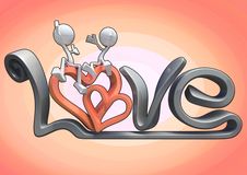 3D Characters Hugging On The Word Love. Royalty Free Stock Photography