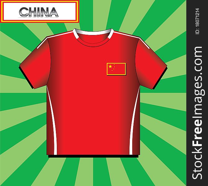 Football (soccer) shirt of china with green stripes background