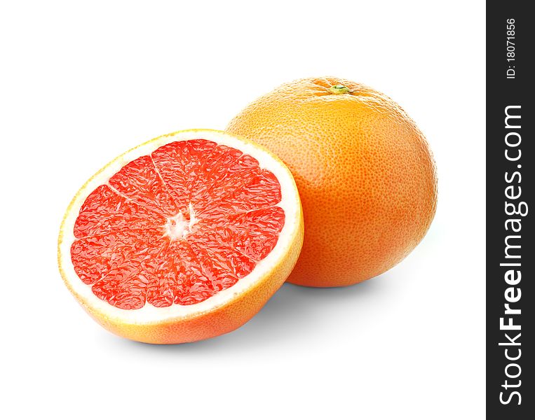 Three juicy grapefruits and on a white background
