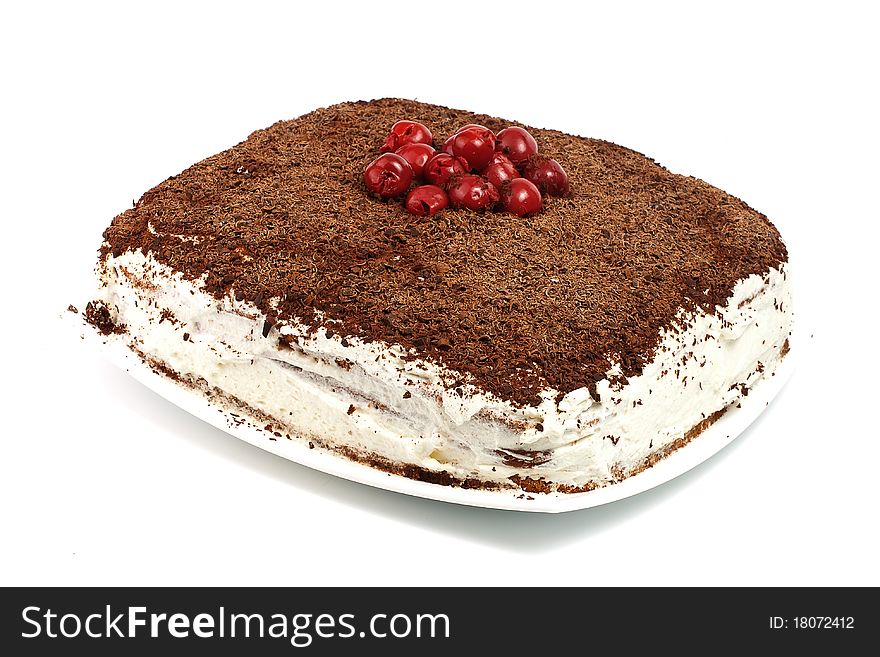 Homemade Cram Cake With Chocolate And Cherries