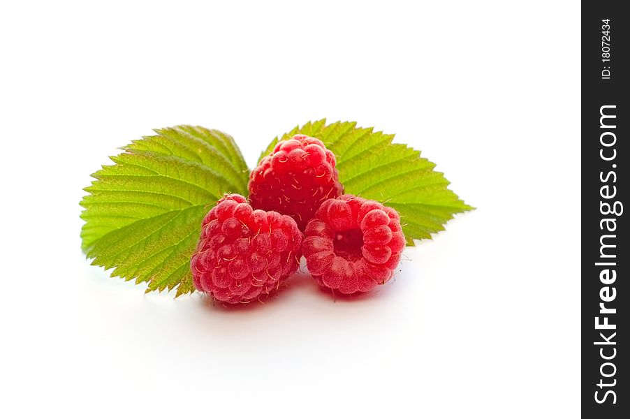 High resolution photo of raspberries; Objects on white background