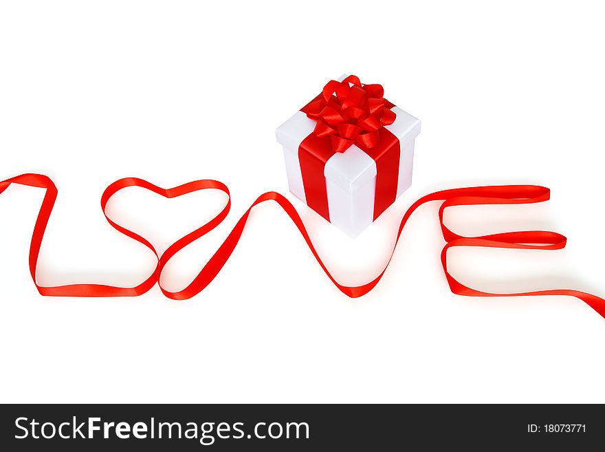 Gift for Valantine's day with word love isolated on white