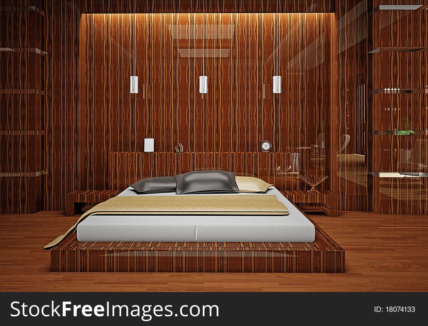 Modern interior of a bedroom room 3D