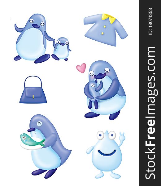 Cartoon design elements set - penguin. Cartoon design elements set - penguin